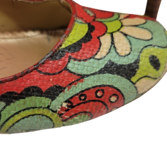 Naughty Monkey Floral Pin Up Pump Heels Multi Color Green Red Size 10 - Picture 8 of 10